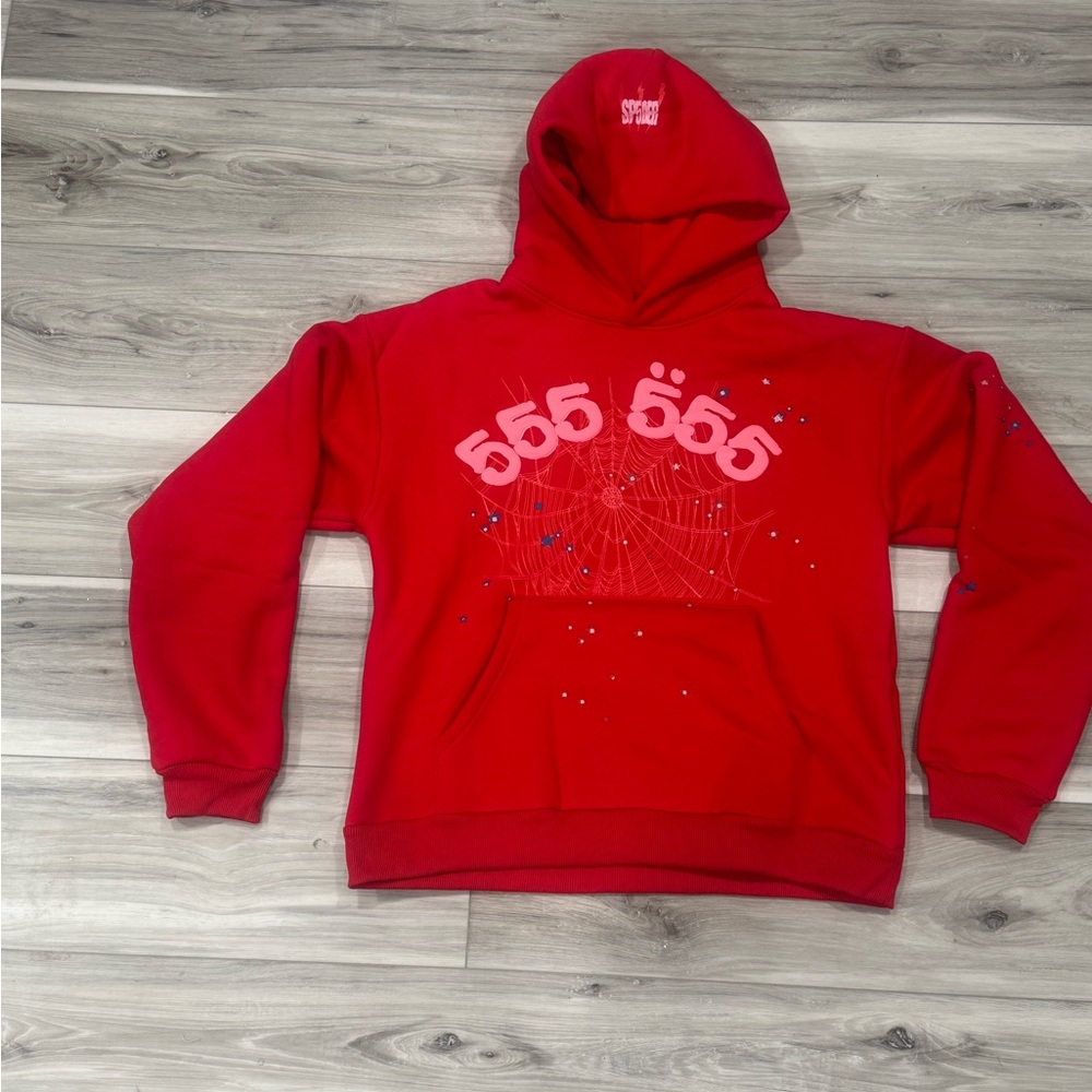 Sp5der Worldwide Red Angel Number 555 Hoodie